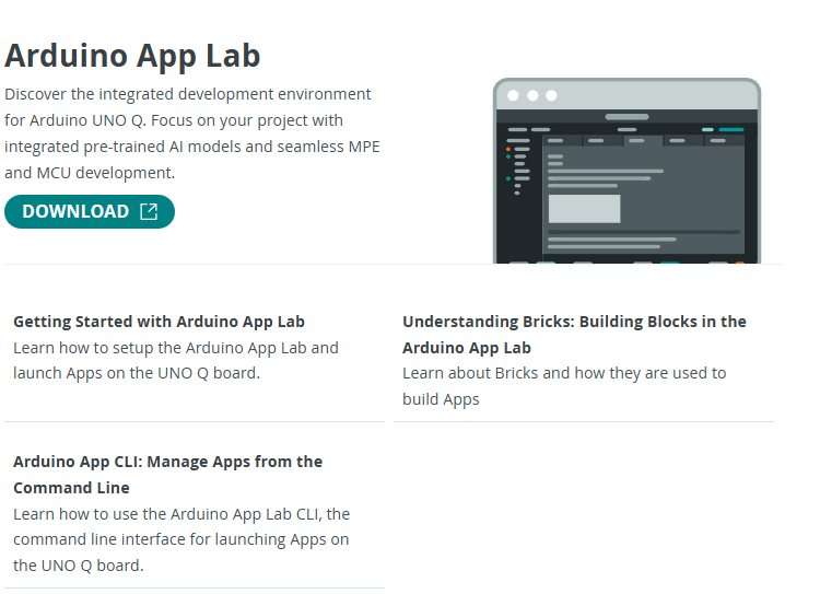 Página de descarga del Arduino App Lab
