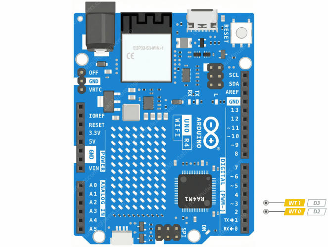 Los dos pines de interrupción externa del Arduino UNO R4 WiFi: D2 y D3