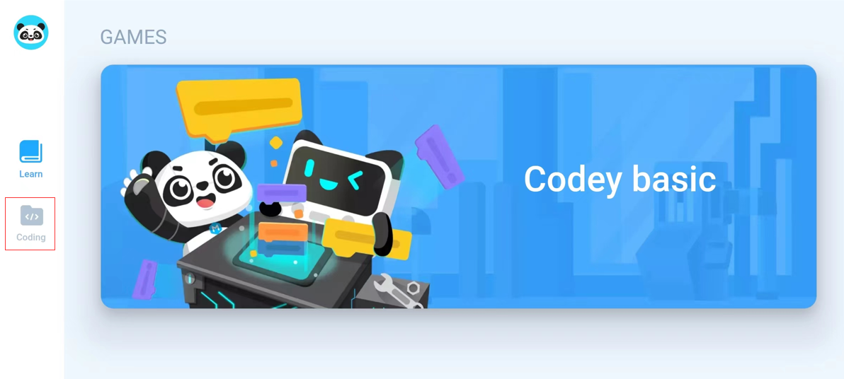 Pantalla de la app mBlock: pulsar «Coding» para empezar