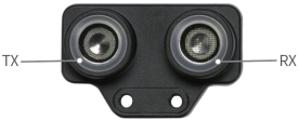 Sensor ultrasónico 2 en detalle, con emisor, receptor y LEDs azules